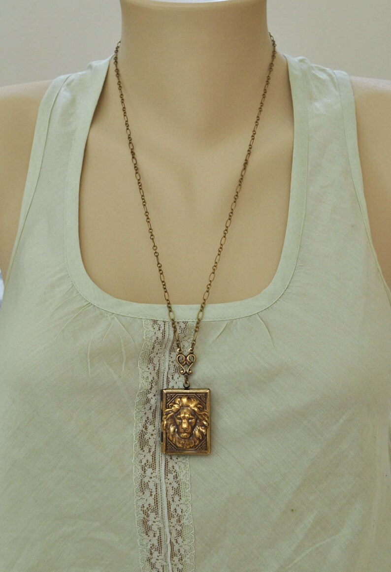Brass Book Locket Lion Locket THE BRAVE ONE Vintage Style Etsy