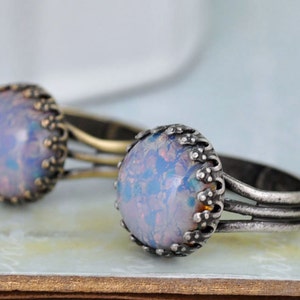 PINK OPAL vintage glass jewel ring in antique brass image 4