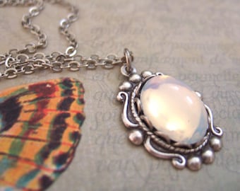 ONCE UNDER The MOONLIGHT antiqued silver necklace with vintage Swarovski glass moonstone cab