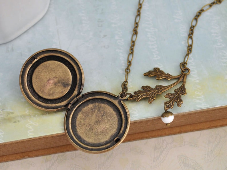 brass acorn locket necklace FIND UNDER The OAKTREE antiqued brass acorn and oak tree leaf locket necklace image 4