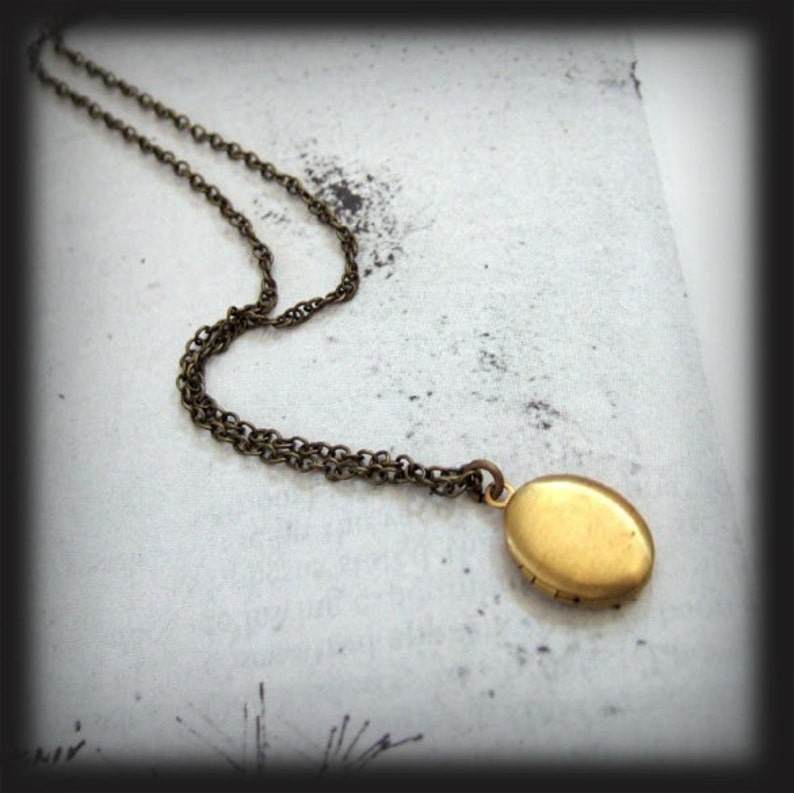 CUTE AS A BUTTON tiny vintage brass locket necklace