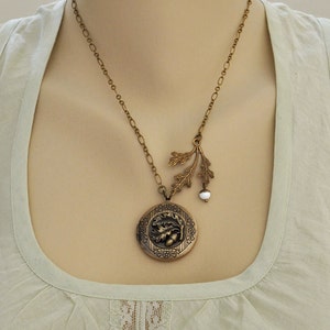 brass acorn locket necklace FIND UNDER The OAKTREE antiqued brass acorn and oak tree leaf locket necklace image 5