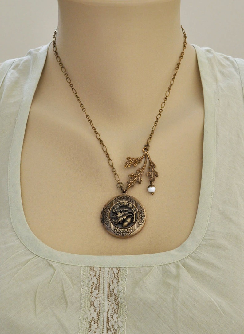 brass acorn locket necklace FIND UNDER The OAKTREE antiqued brass acorn and oak tree leaf locket necklace image 5