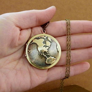 vintage world map locket necklace TRAVEL THE WORLD the earth locket traveler's locket large photo locket for women image 8