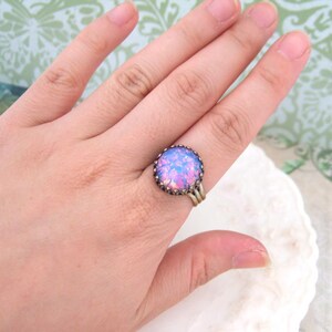 PINK OPAL vintage glass jewel ring in antique brass image 2
