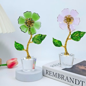 Crystal Flower Ornaments, Elegant Handcrafted Glass Floral Figurines, Decorative Crystal Flower for Women, Table Centerpiece or Gift for mom