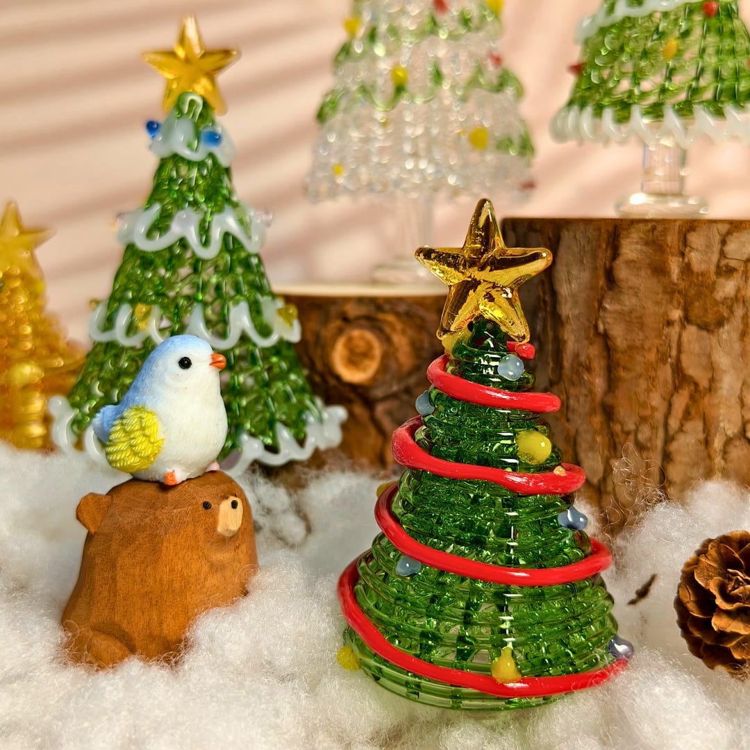 手作りガラスクリスマスツリーセット：キラキラ輝く雪の結晶の