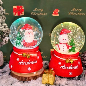 Handmade Glass Christmas Snow Globe: Santa & Snowman Figurines