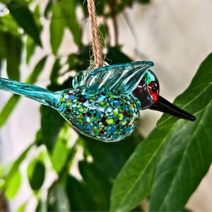 Handmade Glass Figurine Bird, Hanging Glass Bird Ornament, Decorative Glass Bird for Home or Garden, Perfectly Unique Gift for Mom or Her