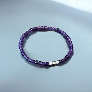 Amethyst  4 mm Gemstone Bracelet, Healing Crystal, Gifts for Her, Stretch Bracelet, Stacking Bracelet, 100% Natural Amethyst.