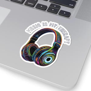 Music Sticker, Music is my therapy neon sticker, Music Gift, Water Bottle Sticker, Vibrant laptop stickers available in multiple sizes