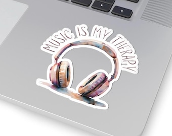 Music Sticker, Music Is My Therapy,  Vinyl Stickers for Music Lovers, Laptop Decals, Gift for Musicians, multiple sizes