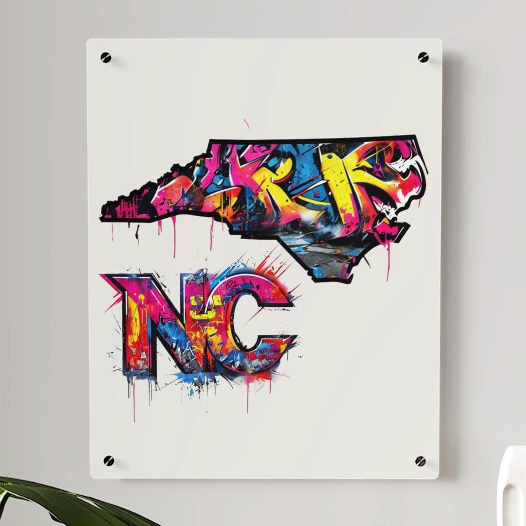 North Carolina Graffiti Acrylic Art | Urban NC State Wall Decor - Etsy