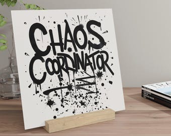 Cubicle Decor Chaos Coordinator Acrylic Desk Sign | Funny Office Decor | Sarcastic Cubicle Art with Wooden Stand | Boss Gift | Work Humor