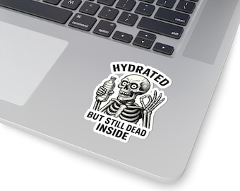 Funny Grim Reaper Sticker, Hydrate Decal, Skeleton Drinking Water Decal | Funny Sticker for Water Bottle, Laptop, Journal, or Car