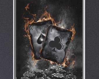Masculine Wall Art Bold Poker Casino Wall Art Burning Aces & Chips Canvas Print