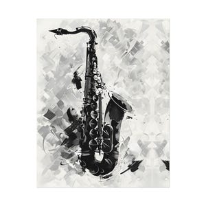 Jazz Poster, Saxophone Art Print Black and White Wall Art 11x14, Jazz Music Poster, Abstract Sax Wall Decor