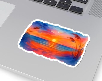 Watercolor Beach Sunset Sticker: Vibrant Vinyl Decal