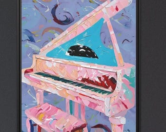 Regalos de piano, impresión artística de piano colorida, póster musical enmarcado, decoración de pared de música abstracta, regalo para músico