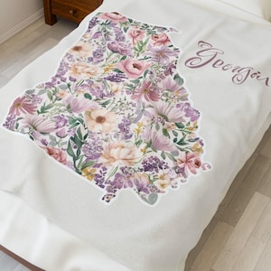 Georgia Blanket Floral Map Blanket Georgia Gift Cozy Blanket for Georgia Lovers