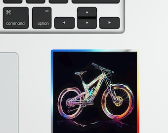 Pegatina holográfica para bicicleta de montaña, calcomanía neón para ciclismo MTB, regalo para ciclistas de montaña, pegatina para amantes de la bicicleta, vinilo para deportes de aventura