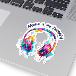 Colorful Music Sticker, Music is my therapy, Vinyl Decor, Vibrant laptop stickers available in multiple sizes