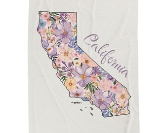 California Blanket Floral Map Blanket Golden State gift for California Home Decor Cozy Blanket for Cali Lovers
