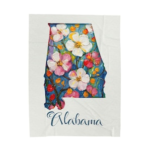 Deken van Alabama Bloemenkaart deken voor Alabamians Cadeau voor haar Bloemenliefhebbers Decor van de staat Alabama