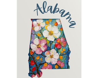 Alabama Kunstdruck Floral Alabama Karte Geschenk Alabama Wandkunst Alabama Wohnkultur für Alabamier