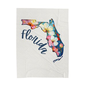 Deken van Florida, bloemendeken van de staat Florida, kaart van Florida, gezellige plaid van Florida voor thuis, cadeau voor Floridians