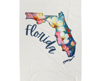 Florida Blanket, Florida State Floral Blanket, Florida Map, Cozy Florida Throw for Home, Gift for Floridians