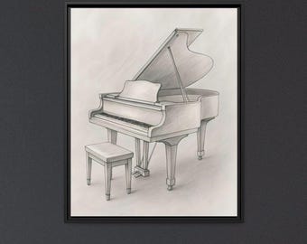 Piano Art Print, Music Poster Framed Canvas, Abstract Music Wall Decor, Musician Gift