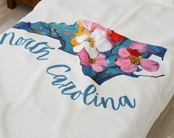 North Carolina Blanket North Carolina Floral Blanket NC Gift Cozy Blanket for Her Gift for Graduates State Pride Blanket NC Floral Home