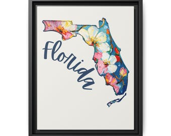 Florida Wall Art, Colorful Framed Wall Decor, Home Decoration, Gift for Art Lovers, Florida Decor, Floral Canvas