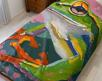Colorful Frog Blanket Cottagecore Blanket Frog Throw Blanket Frog Gift Soft Nature Inspired Blanket Gift for Her
