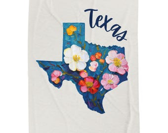 Texas Blanket, Floral Map of Texas, Gift for Texan Blanket Cozy Home Decor