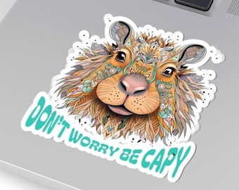 Capybara Sticker,  Dont Worry Be Capy, Boho Animal Vinyl Decal, Hippie Capybara Aesthetic, Waterproof Laptop Sticker, Zen Vibes Gift