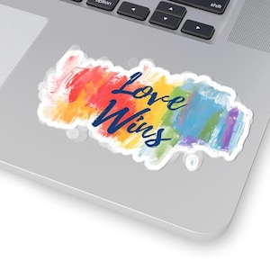 Love Wins Sticker, Rainbow Pride Sticker | LGBTQ+ Equality Sticker | Love Is Love Decal | Laptop, Water Bottle, Notebook