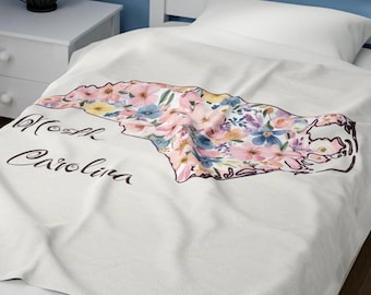 North Carolina Blanket North Carolina Gift Pastel Floral Blanket Soft Throw for Her Cozy Blanket for North Carolina Lovers