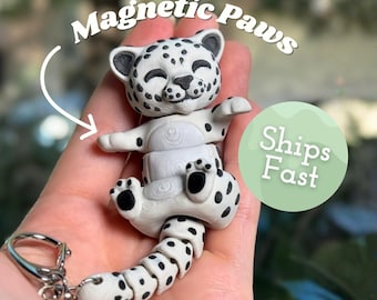 Luipaard sleutelhanger Flexi gelede grote kat Fidget magnetische poten tas bedel rugzak sneeuwluipaard minnaar cadeau dier sleutelhanger verjaardagscadeau