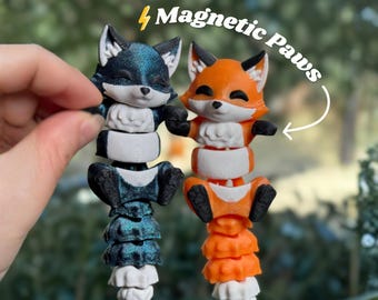 Flexi Fox Keychain Fidget 3D Printed Articulated Bag Charm Magnetic Paws Fox Lover Gift Idea Backpack Charm Gift for Dad Fathers Day