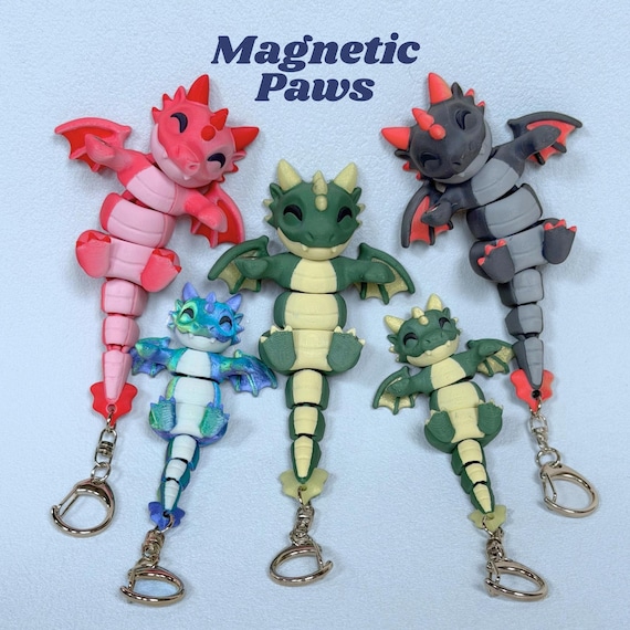 Flexi Dragon Keychain Articulated Magnetic Paws Dragon Fidget Bag Charm Dragon Lover Gift DnD Backpack Charm Cute Dragon Birthday Gift