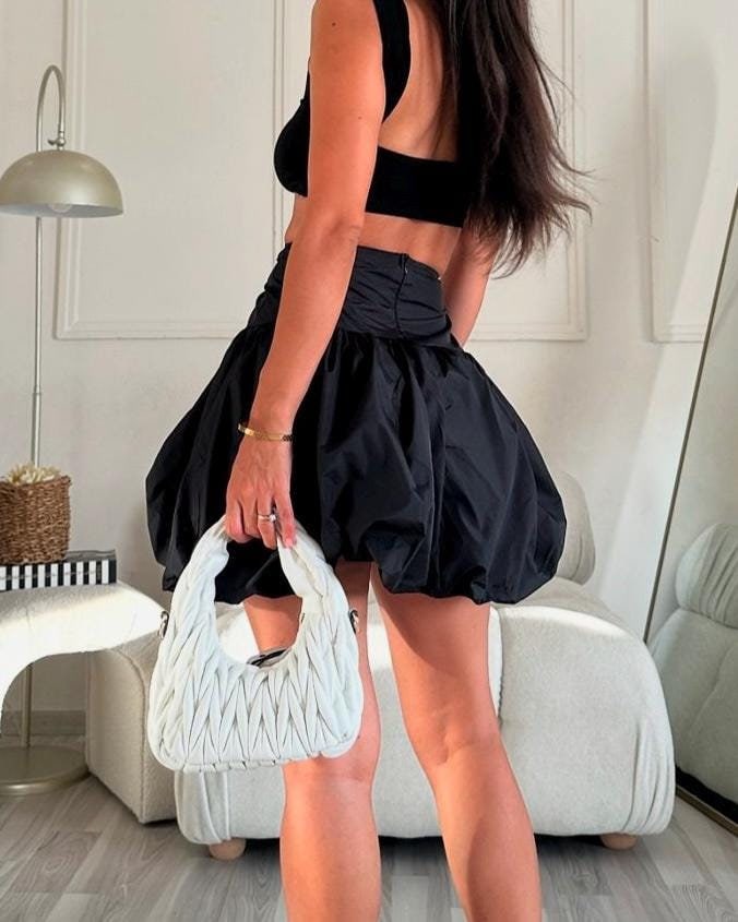 Balloon Skirt | Black Mini Skirt | Black Mini Balloon Skirt | European Style Skirt | European Style Chic