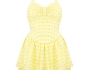 Yellow Gingham Dress | Short Dress with Open Back | Seersucker Dress | 100% Cotton Dress | Open Back Dress