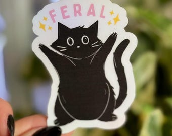 Feral Black Cat Sticker – Aesthetic Vinyl Decal for Journals