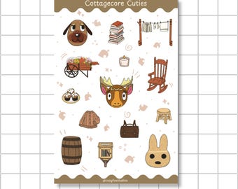 Cottagecore Animal Crossing Sticker Sheet - Handmade Matte Stickers