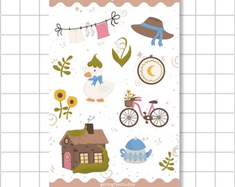 Cottagecore Sticker Sheet: Cozy Journal & Scrapbook Stickers