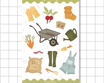 Gardening Sticker Sheet: Plant Care, Flowers, Journaling