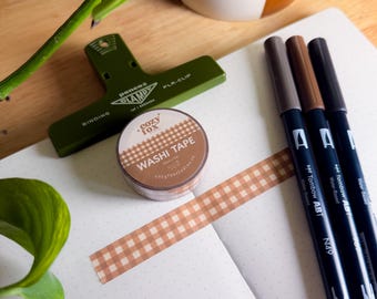 Chocolate Gingham Washi Tape -  Stationary for Journals and Scrapbooking