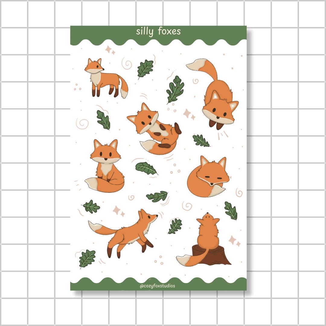 Stupidfox Sticker Silly Foxes Sticker Sheet - Bujo Sticker Sheets - Etsy